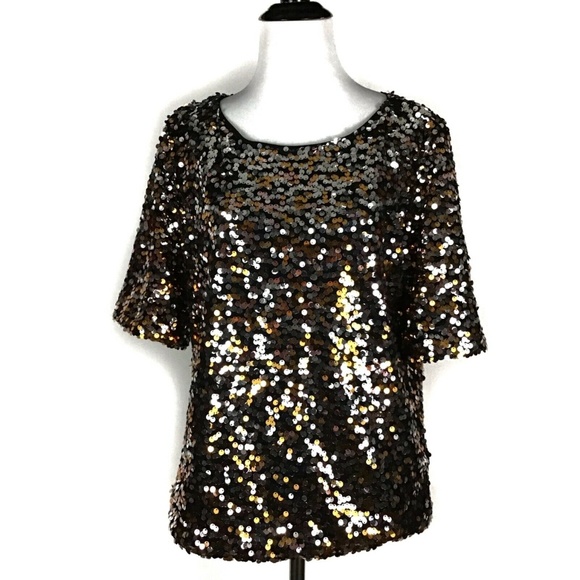 H&M Tops - H&M Sequins Silver Copper Black Blouse Top Medium